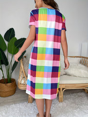 Rainbow Plaid Pajama Dress Comfy Nightwear