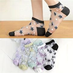 5 Pairs Starfish Pattern Socks & Lightweight Mesh Short Socks Women's Stockings