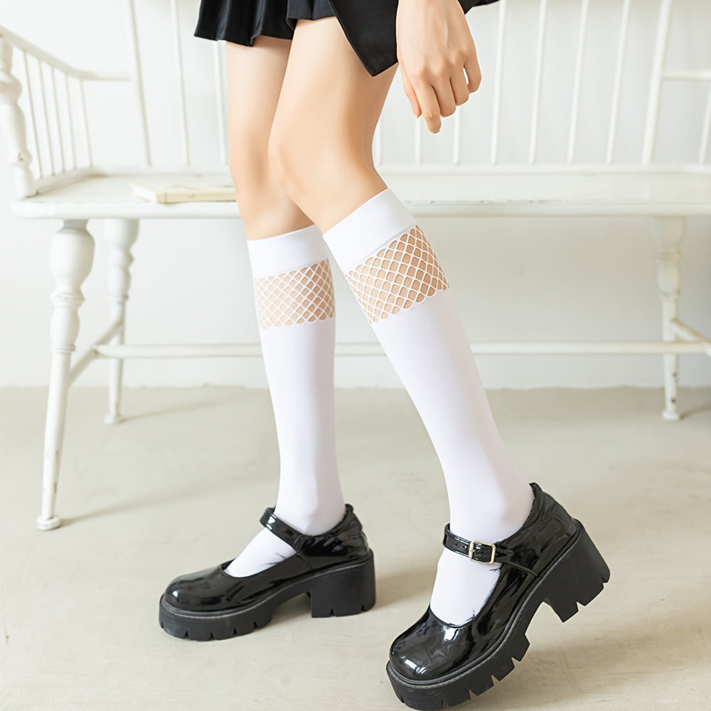 Fishnet Stitching Calf Socks Hollow Out Knee High Socks