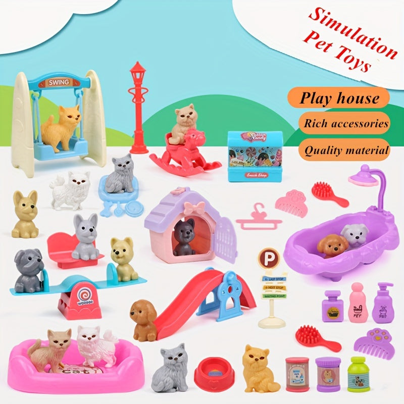 Plastic Dog Figurine Playset with Accessories for Kids