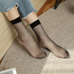 4 Pairs Fishnet Crew Socks Women's Stockings