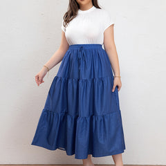 Women's Denim Print Drawstring Smock Skirt