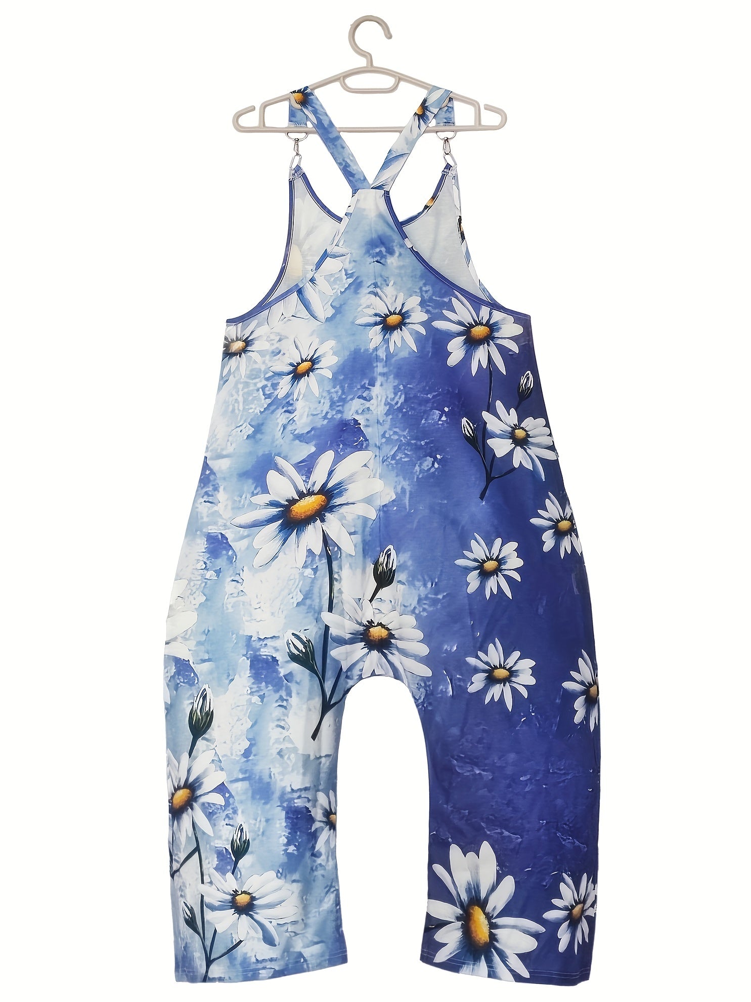 Casual Jumpsuit Women's Plus Floral Print Round Neck Wide Leg Tank Jum
