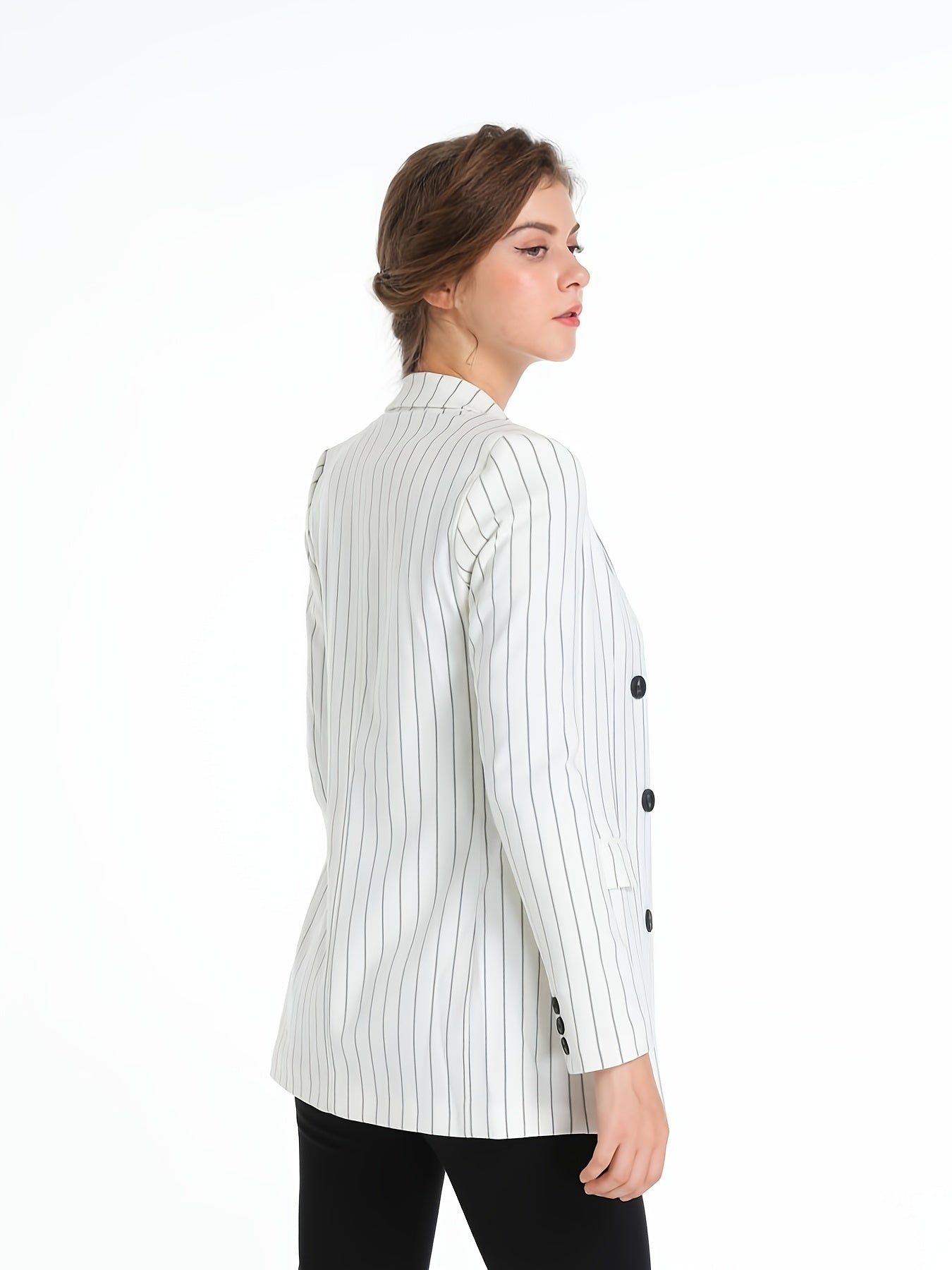 Striped Double Breasted Blazer Coat Casual Long Sleeve Loose Blazer