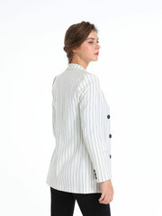 Striped Double Breasted Blazer Coat Casual Long Sleeve Loose Blazer