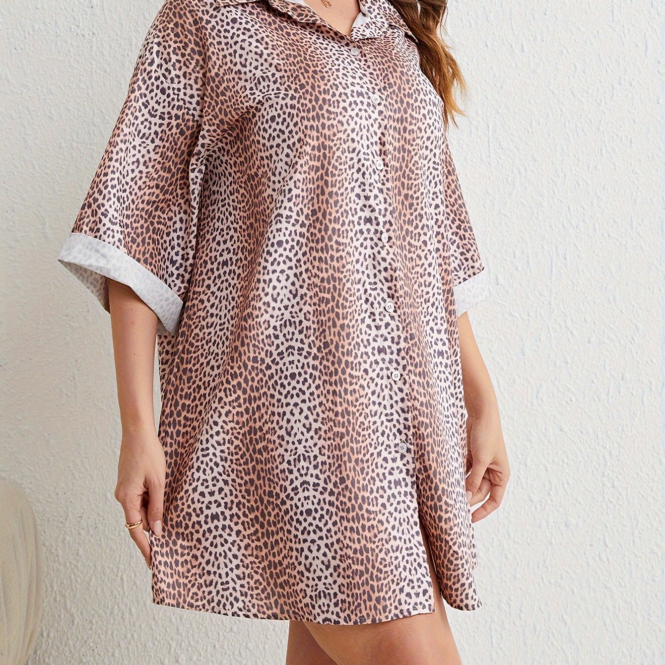 Leopard Print Button Up Oversized Blouse