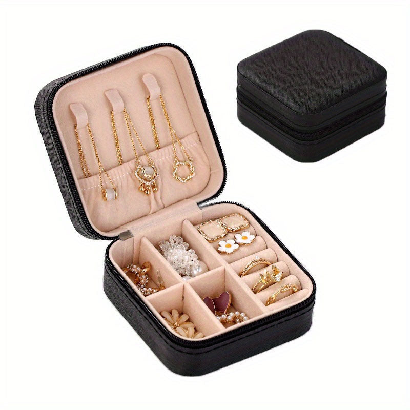 Portable Jewelry Box PU Leather Ring and Earring Storage Container