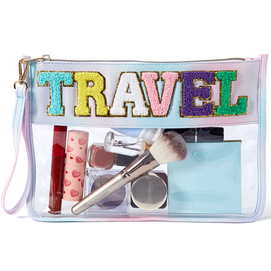 Preppy Chenille Clear Makeup Bag with Handle