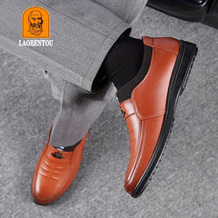 LAORENTOU Men's Leather Loafer Shoes Lightweight Non Slip Casual Shoes