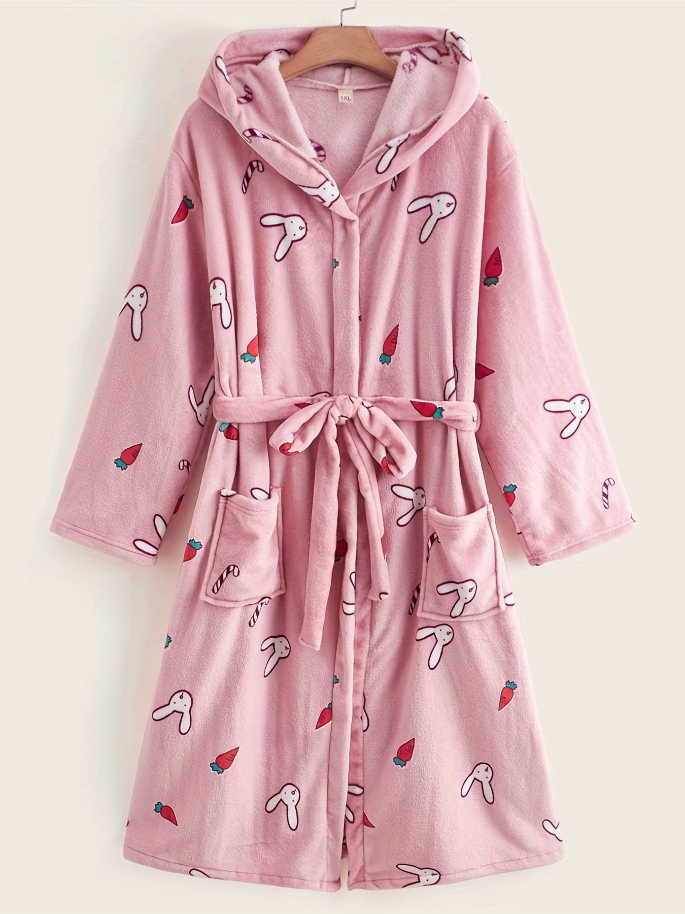 Rabbit & Carrot Print Hooded Bathrobe