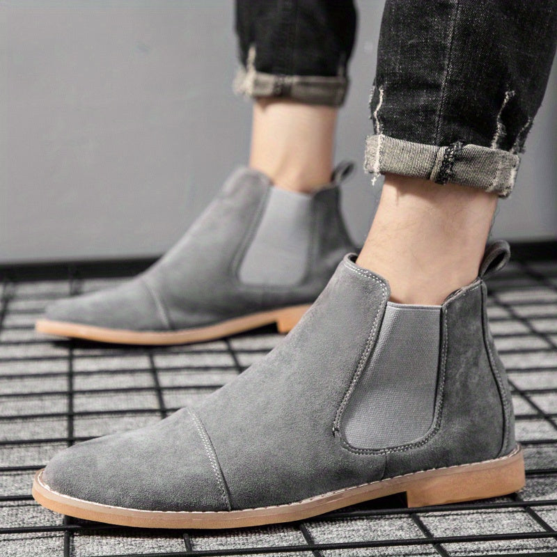 Men's British Style Pointed Toe Slip On Chelsea Ankle Boots