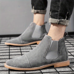 Men's British Style Pointed Toe Slip On Chelsea Ankle Boots