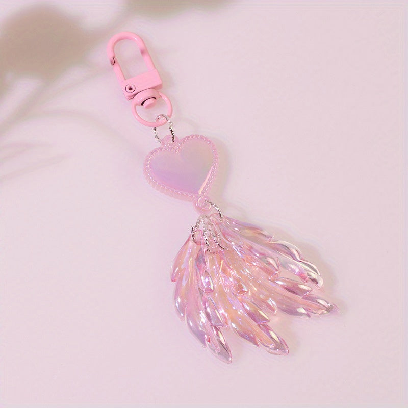 Colorful Love Feather Acrylic Keychain For Girls