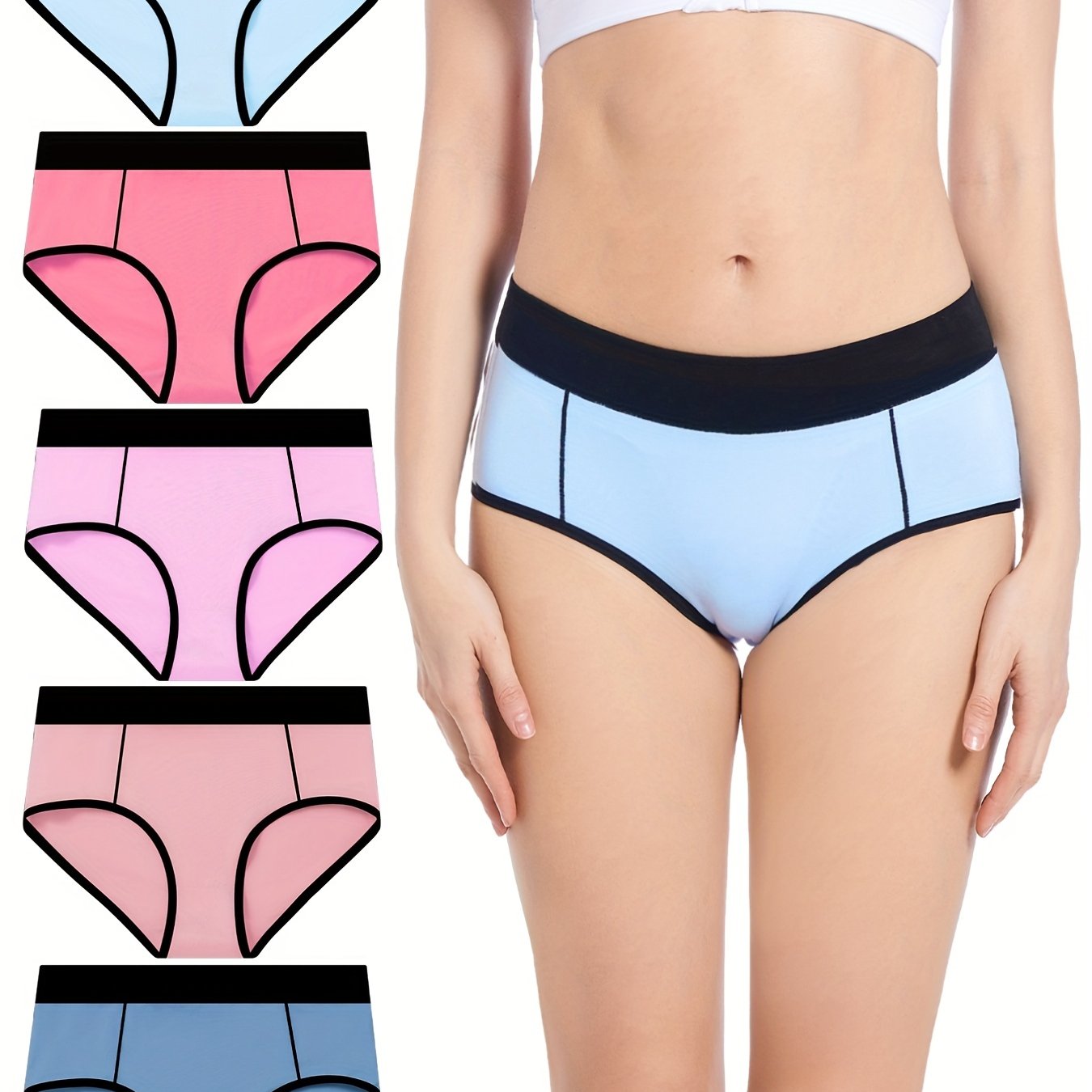 5pcs Colorblock Trim Briefs Comfy Stretchy Intimates Panties