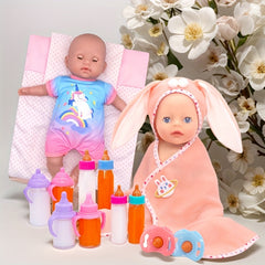 Pink Bunny Ear Doll Blanket Plush Bedding 30x35 with Star Moon Rainbow Designs