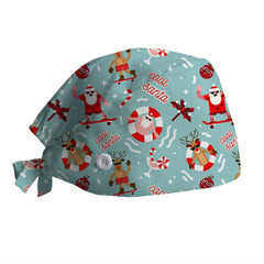 Christmas Cartoon Print Work Hat Elastic Nurse Cap Adjustable Scrub Hats