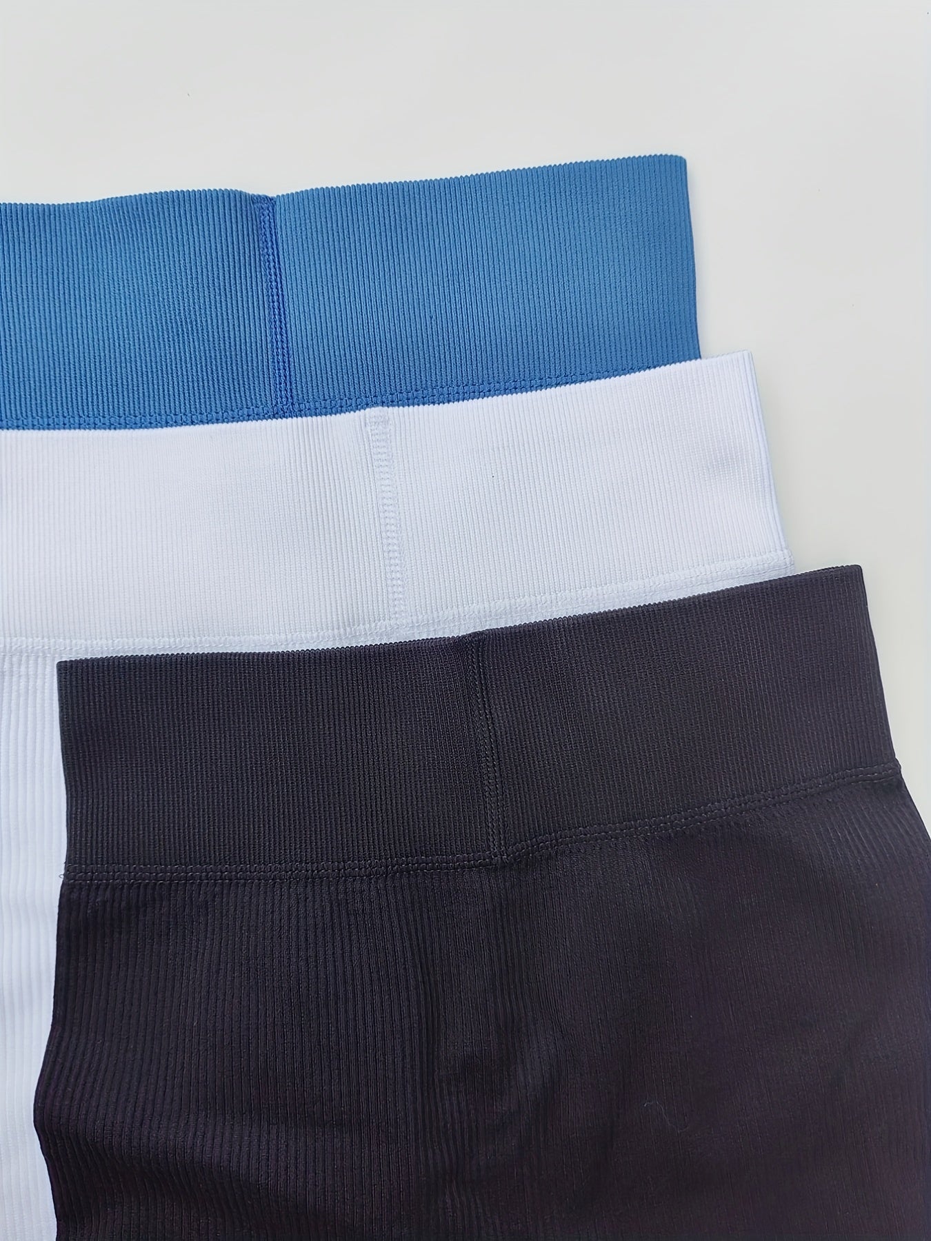 3pcs High Waist Yoga Shorts Rib Knit Plain Butt Lifting Tummy Control Sporty Sho