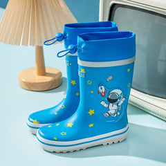Men's Cartoon Astronauts Pattern Rain Boots Non-slip Waterproof Shoes
