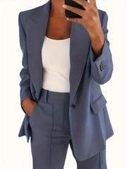 Solid Lapel Pocket Blazer Long Sleeve Blazer For Spring & Fall