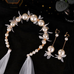 Vintage Bridal Pearl Flower Headband with Veil