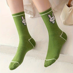 5 Pairs Bunny & Carrot Print Socks Women's Mid Tube Stockings