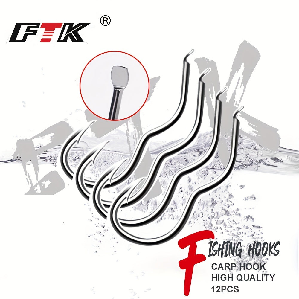 12pcs High Carbon Steel Fishing Hook for Carp Fishing Sizes 0-13