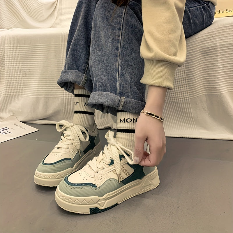 Women's Colorblock Platform Skate Shoes Casual Lace Up Outdoor Shoes