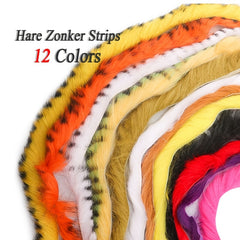 12 Colors Straight Cut Zonker Strips Hare Hair Fur Fly Tying Materials
