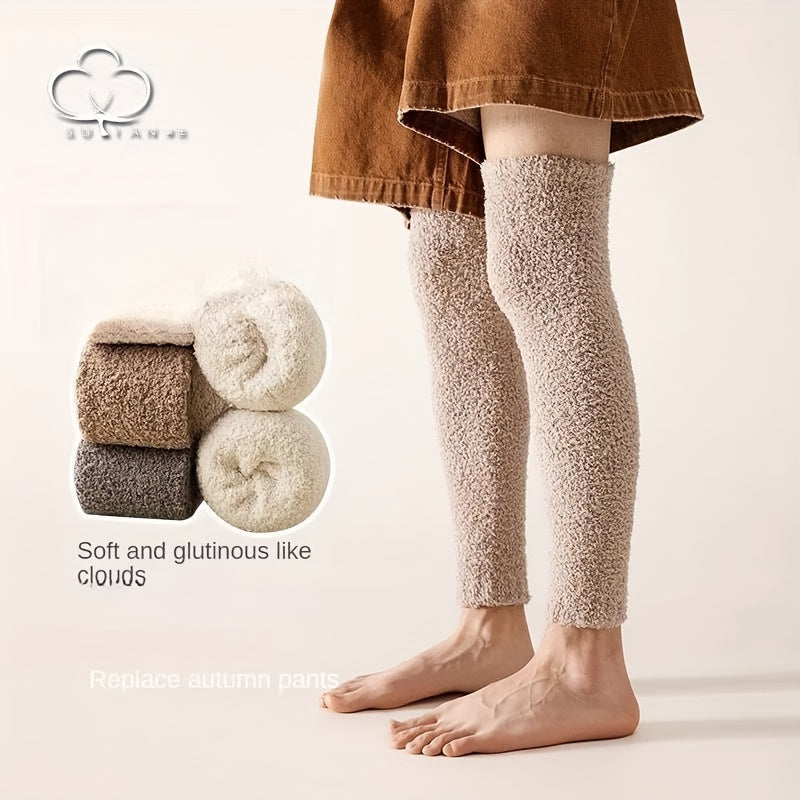 Men's Fleece Long Tube Socks Winter Warm Leg Protection Velvet Knee Pads