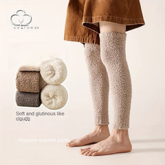 Men's Fleece Long Tube Socks Winter Warm Leg Protection Velvet Knee Pads