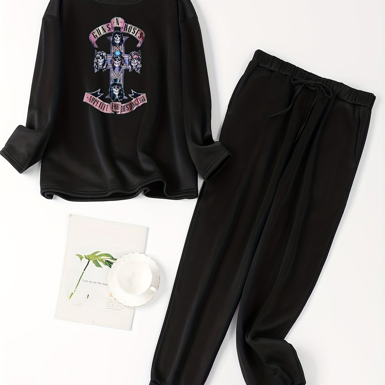 Funny Skull & Cross Liner Fleece Pajama Set