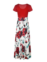 Floral Print Maxi Dress Short Sleeve Round Neck Boho Style