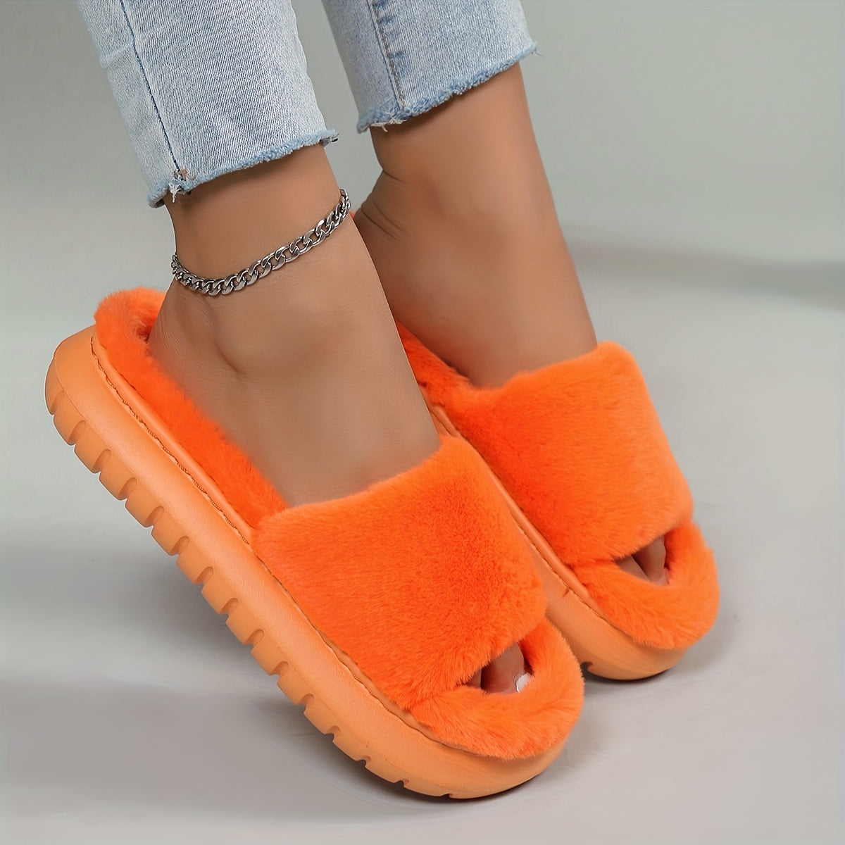 Women's Plush Slip On Indoor Slippers Warm Faux Fur Home Shoes