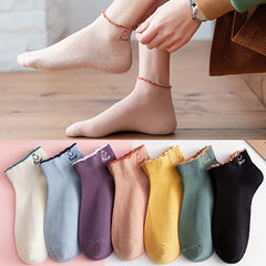 Girls Kids Smile Face Pattern Socks Breathable Comfy Short Socks