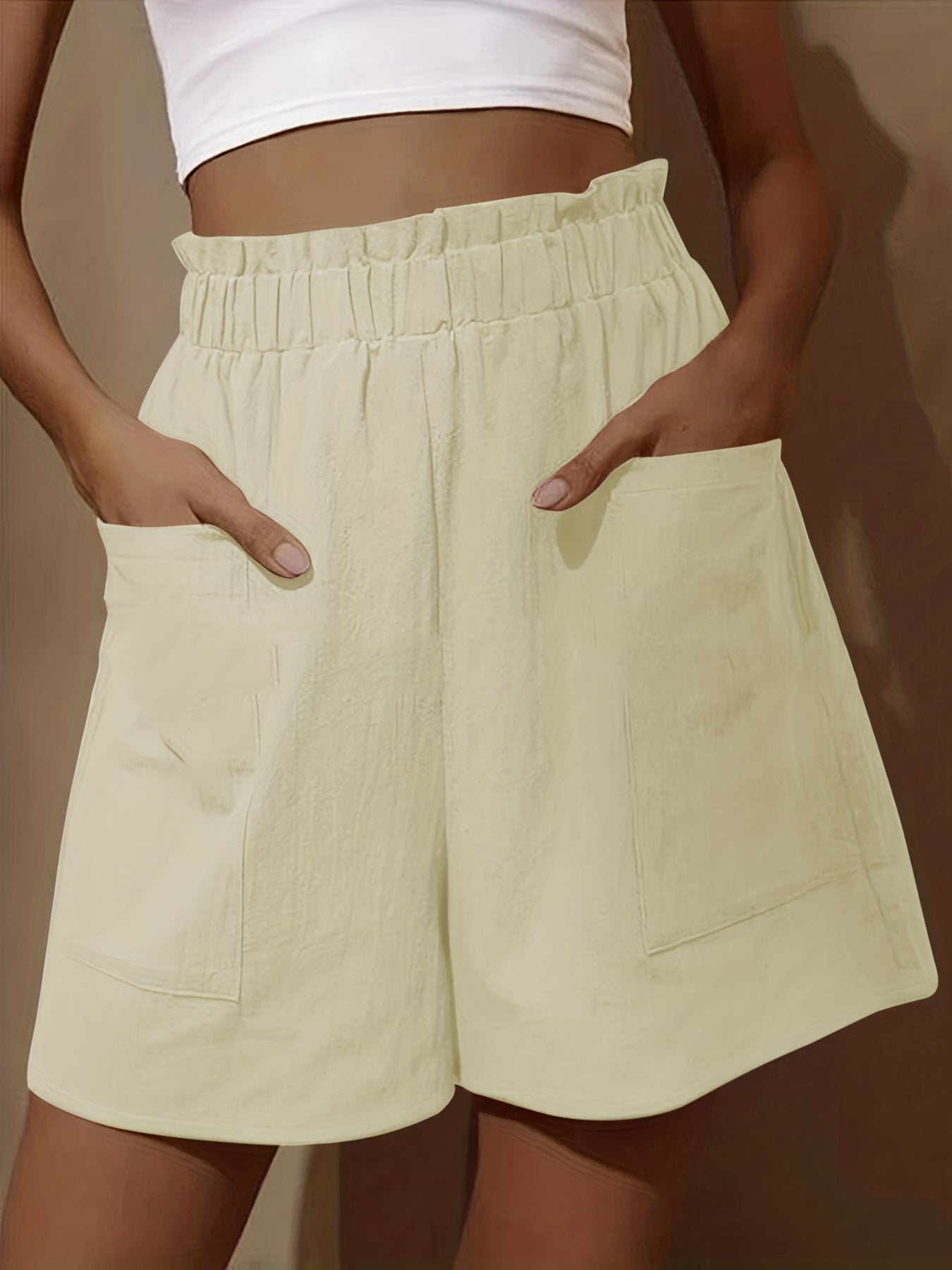 Boho Dual Pockets Wide Leg Shorts Casual Elastic Smocked Waist Shorts