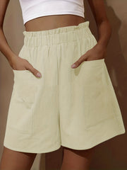 Boho Dual Pockets Wide Leg Shorts Casual Elastic Smocked Waist Shorts