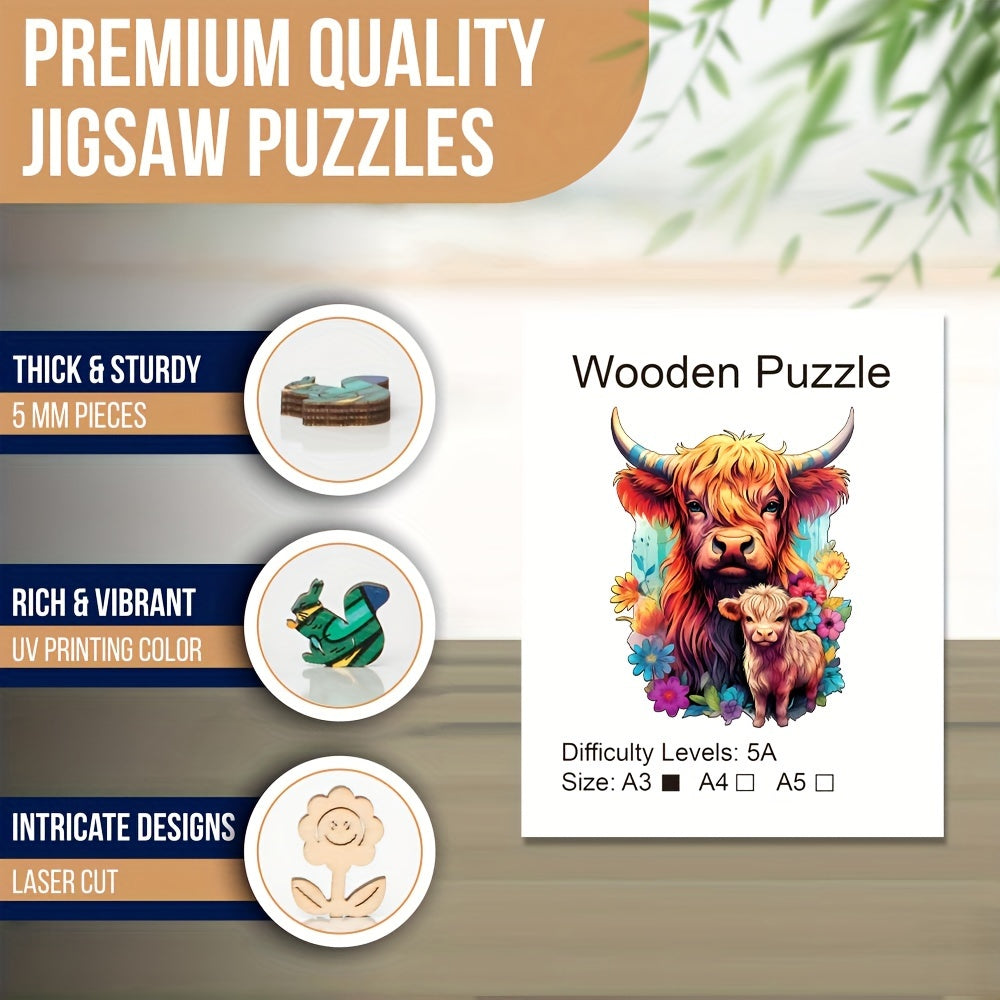 Cow Wooden Puzzle Unique Irregular Animal Shape Puzzles Wooden Toys