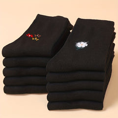 5 Pairs Floral Print Socks Breathable Mid Tube Stockings
