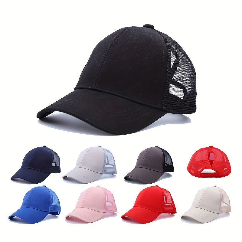 Mesh Breathable Trucker Hat Solid Ponytail Baseball Cap