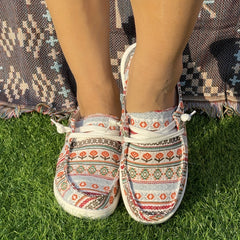 Ethnic Floral Pattern Flat Sports Outdoor Sneakers for Women