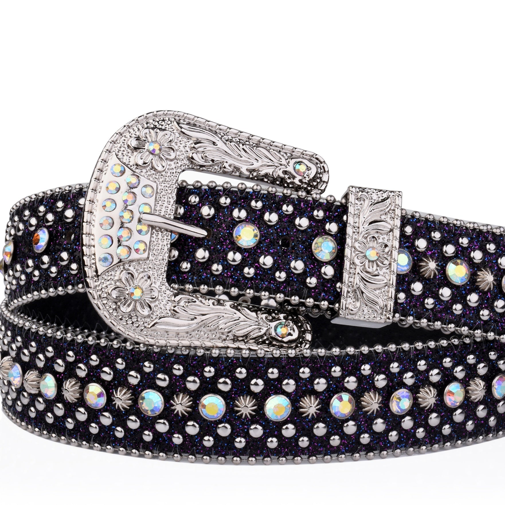 Engraved Buckle Y2K Belt Beads Rhinestone Decor Sparkling PU Belt