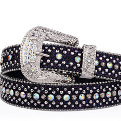 Engraved Buckle Y2K Belt Beads Rhinestone Decor Sparkling PU Belt