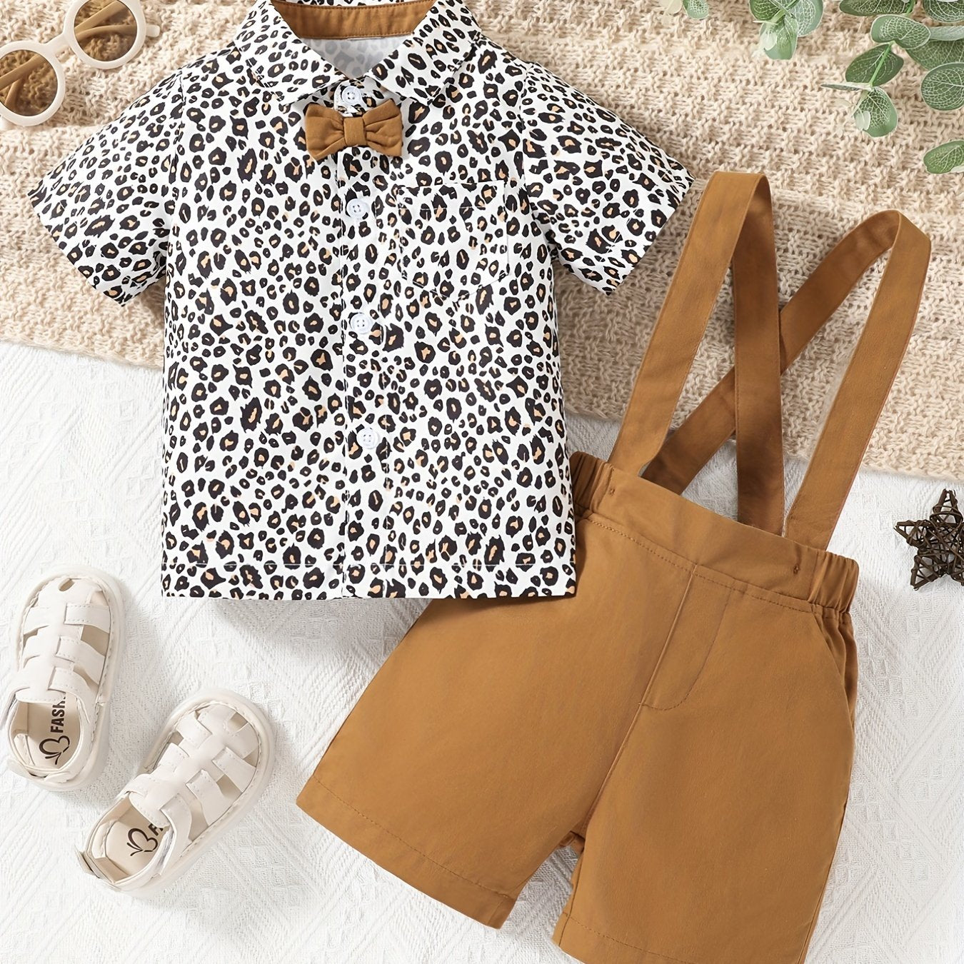 Baby Boy Casual Set Leopard Printed Lapel Shirt With Pants