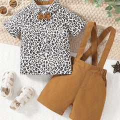 Baby Boy Casual Set Leopard Printed Lapel Shirt With Pants