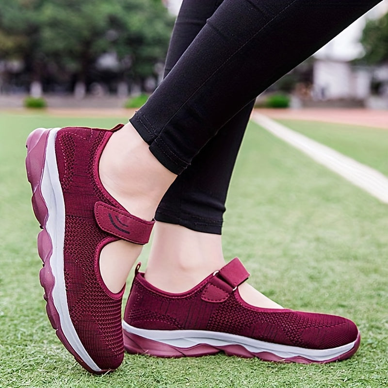 Women's Breathable Knit Sneakers Casual Hook & Loop Outdoor Shoes