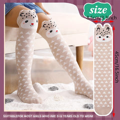 Girl's Animal Pattern Striped Knee High Socks Cotton Blend Long Stockings