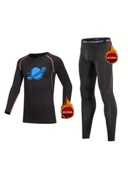 2pcs Kids Planet Pattern Compression Fleece Sets