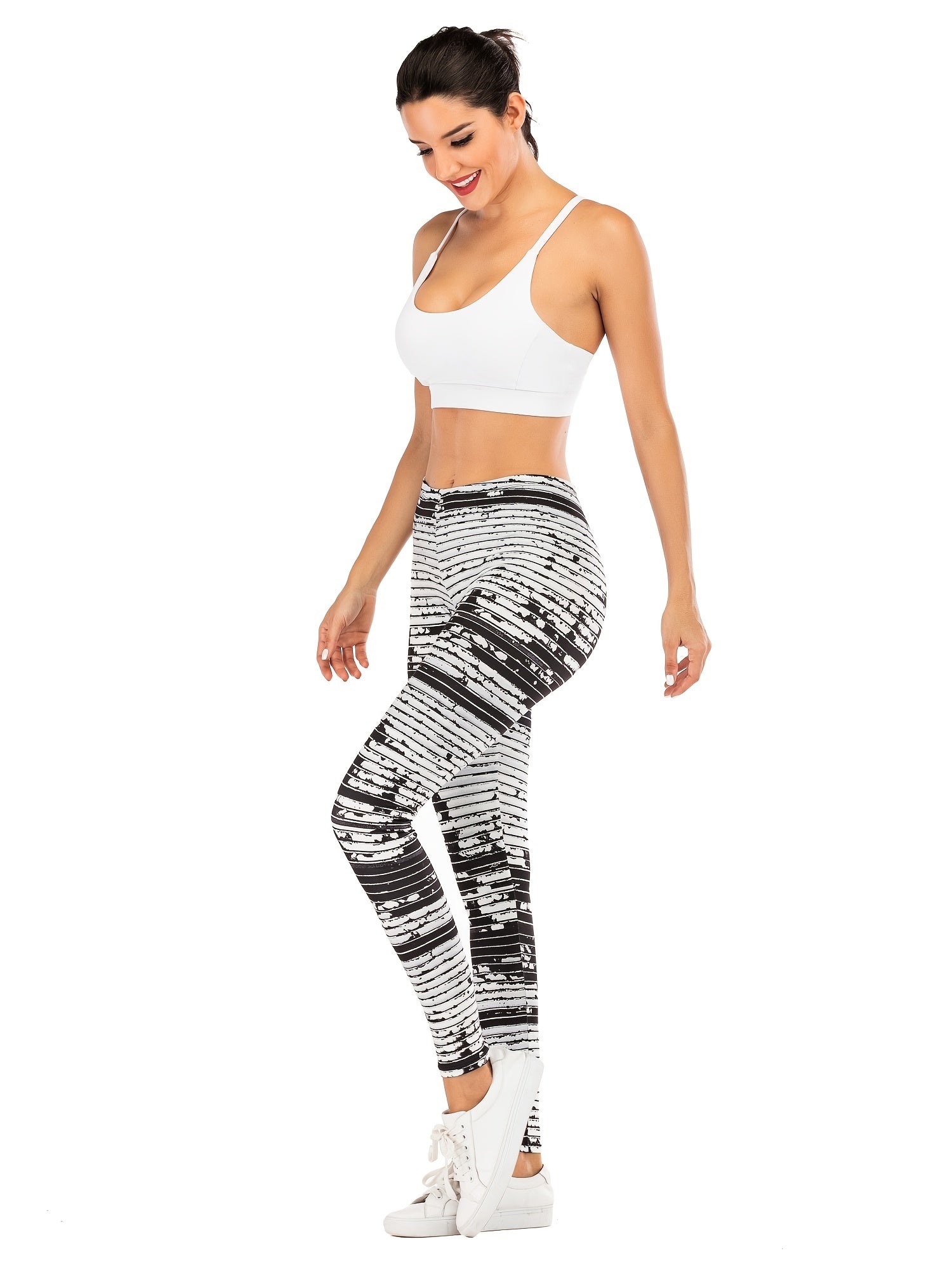 Women's Floral Stripe Yoga Pants High Waist Leggings