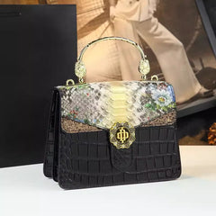 Women's Snake Pattern Handbag with Metal Buckle & Adjustable Strap