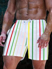 Men's Striped Board Shorts with Mesh Lining & 2 Pockets